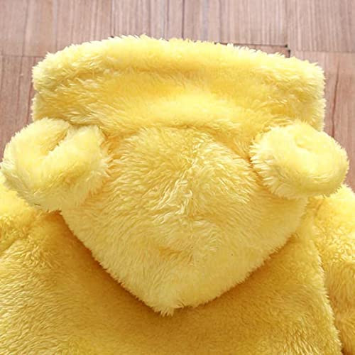 First Kick Unisex Baby Flannel Jumpsuit Classical Style Sleepwear Snowsuit Hooded Romper dangri Outwear (Yellow, 9-12 Months) - Image 4