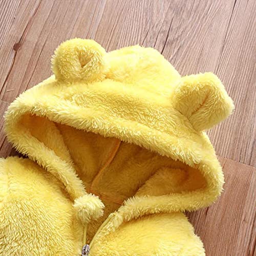 First Kick Unisex Baby Flannel Jumpsuit Classical Style Sleepwear Snowsuit Hooded Romper dangri Outwear (Yellow, 9-12 Months) - Image 3