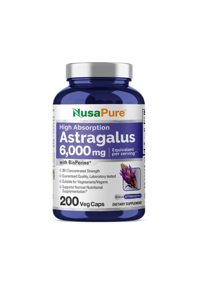 NusaPure Astragalus 20:1 Extract, 300 mg Equivalent to 6,000mg Per Serving, 200 Veggie Capsules, Non-GMO & Bioperine - Image 1