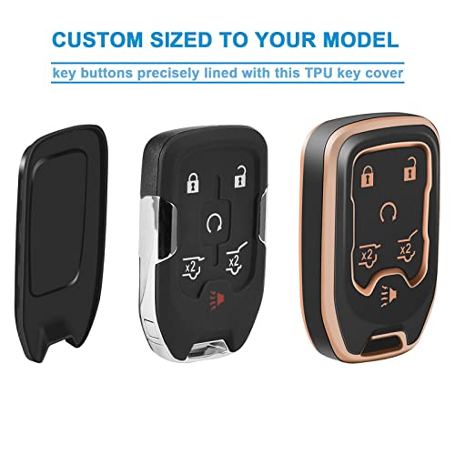artapek Key Fob Cover Compatible with Chevy Tahoe Suburban GMC Yukon Car Accessories with Keychain 6 Button Key Shell Case TPU (Black) - Image 2