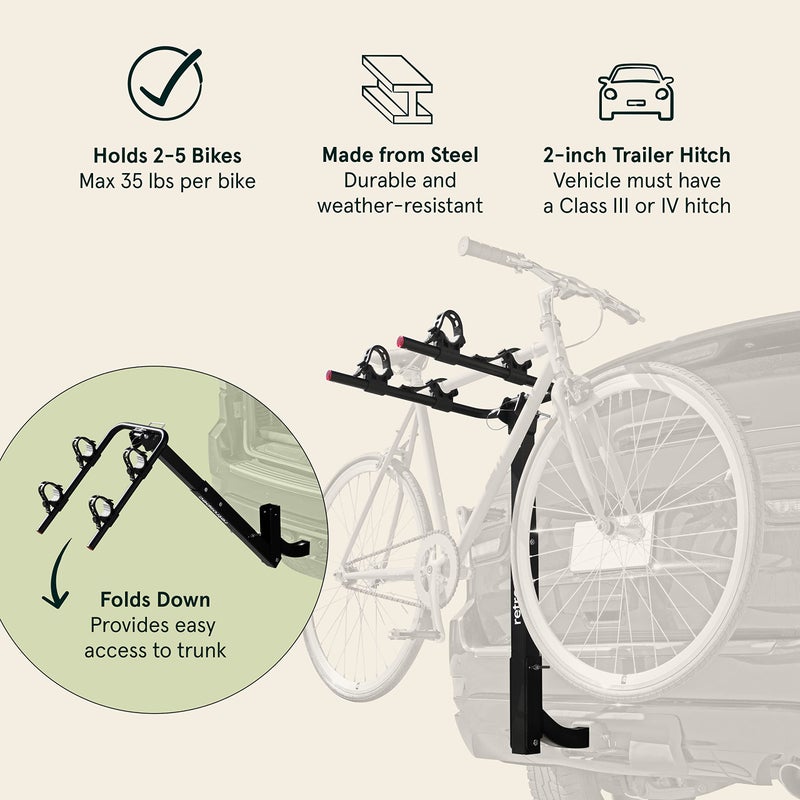 Retrospec Lenox 2-5 - Bike Hitch Rack for Cars, Trucks, SUVs with 2â€ Hitch | Foldable Steel Frame with Anti-Rattle Adapter, Tie Down Cradles and Straps - Fits Most Frames, Black - Image 2