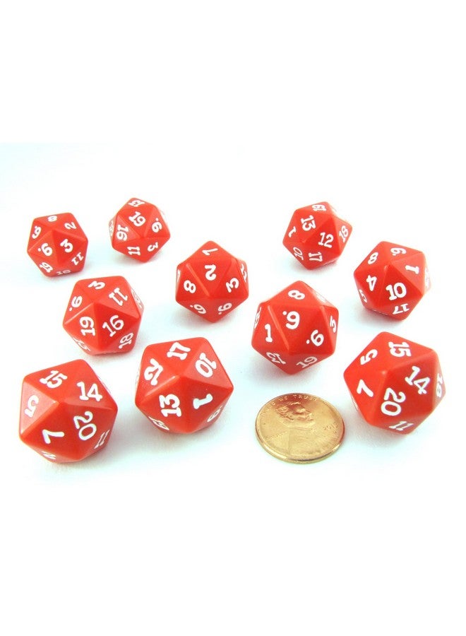 Koplow Games Set of 10 Twenty Sided 19mm D20 Opaque RPG Dice - Red with White Numbers Die by Koplow Games - Image 2