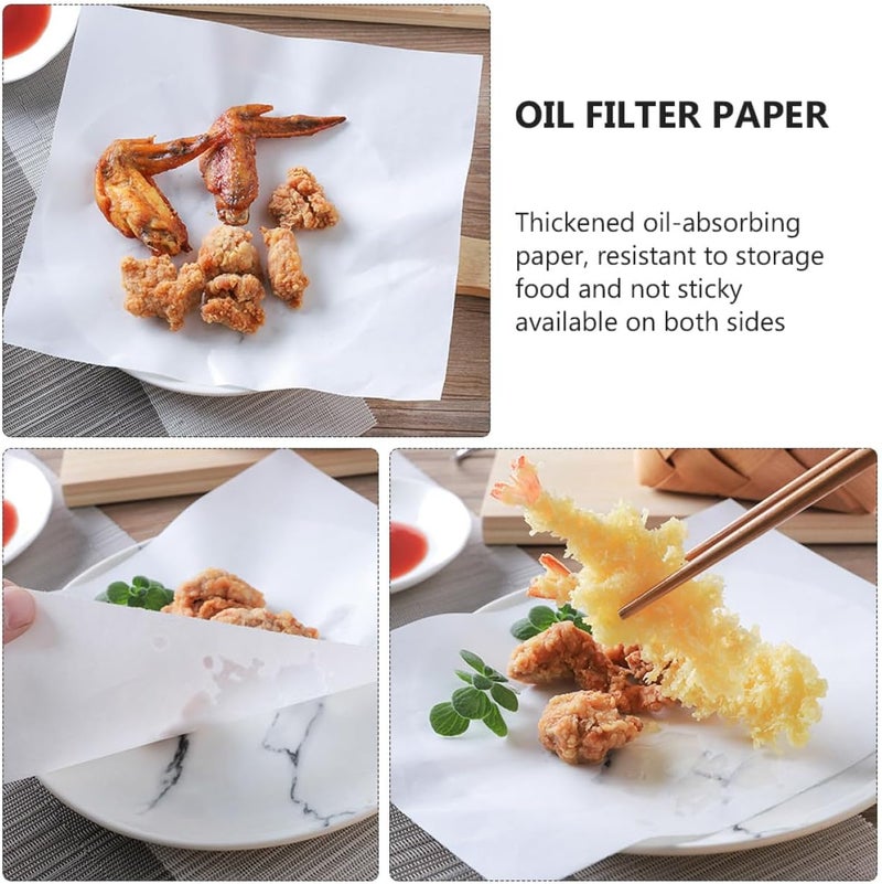 FAVOMOTO 100 Sheets Oil Filter Paper Greaseproof Snack Mat Paper for Kitchen Frying and Baking, Food Wrapping Oil Absorbing Sheets for Home Cooking and Deep Frying - Image 3