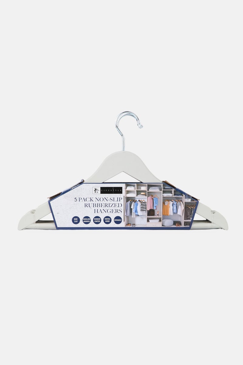 LIFESTYLE 5 Pieces Non-Slip Rubberized Hangers Set, Light Grey - Image 1