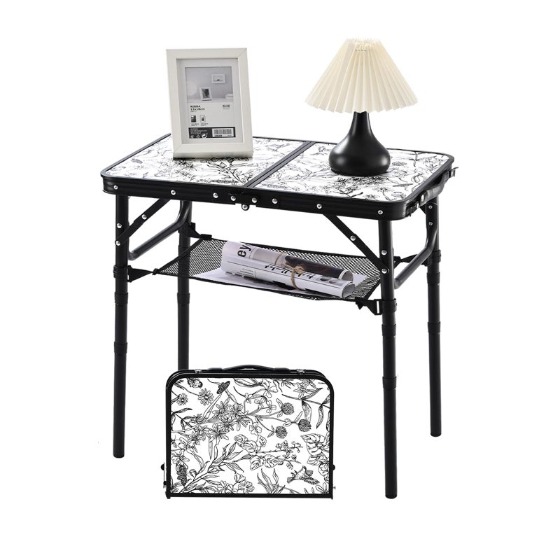 YihuiKo Toile de JouyInspired Camping Table Vintage French Floral Pattern Folding Table Adjustable Height Lightweight Portable Outdoor Picnic Table with Carry Handle for Patio Living Room Travel