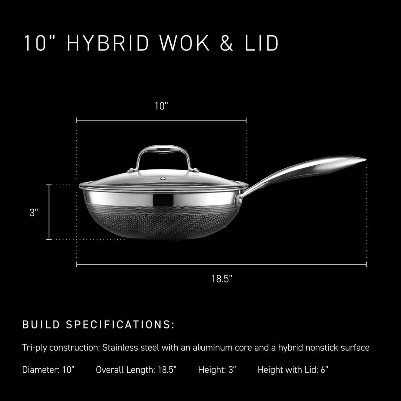 HexClad ووك هيكسكلاد هايبرد غير لاصق 10 بوصة، مقبض يبقى بارداً، آمن في غسالة الصحون، آمن في الفرن حتى 900 درجة فهرنهايت، جاهز للحث، متوافق مع جميع أسطح الطهي - Image 3
