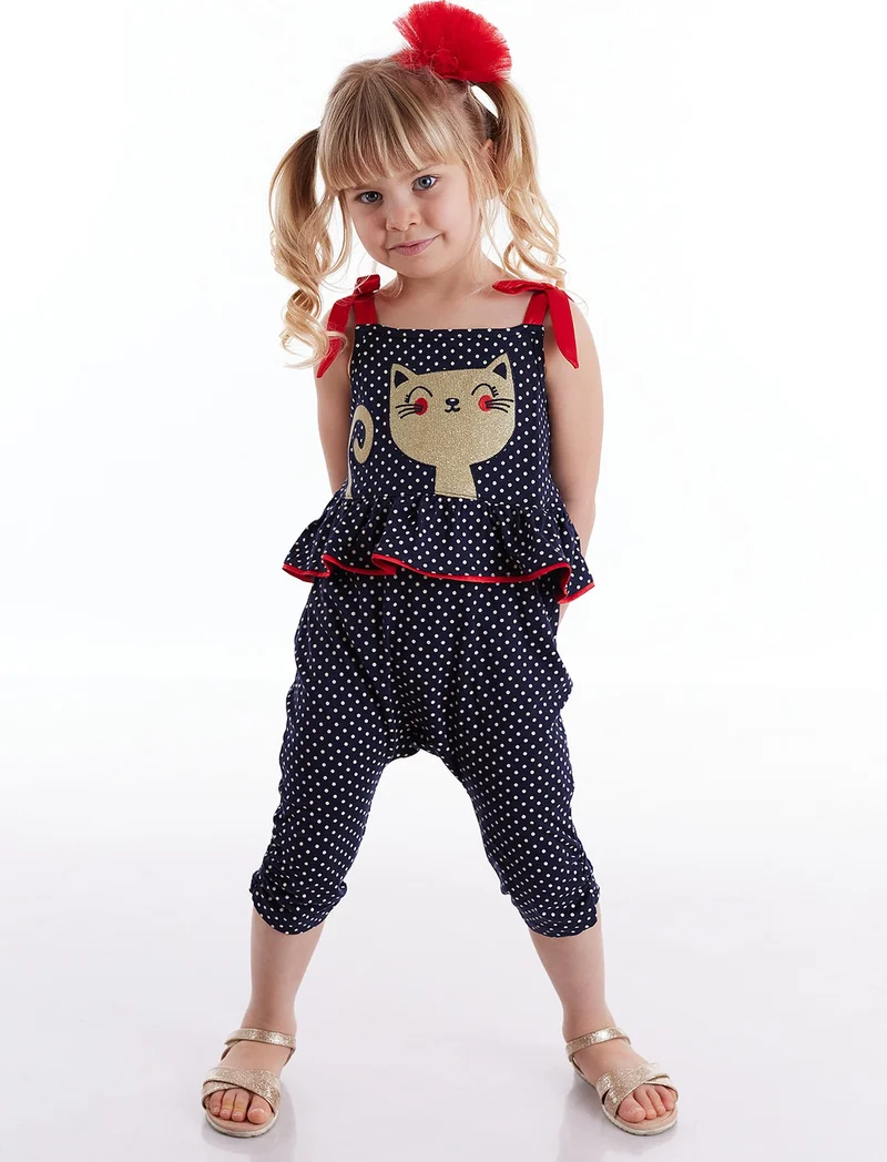 Denokids Cat Dotted Girl Jumpsuit