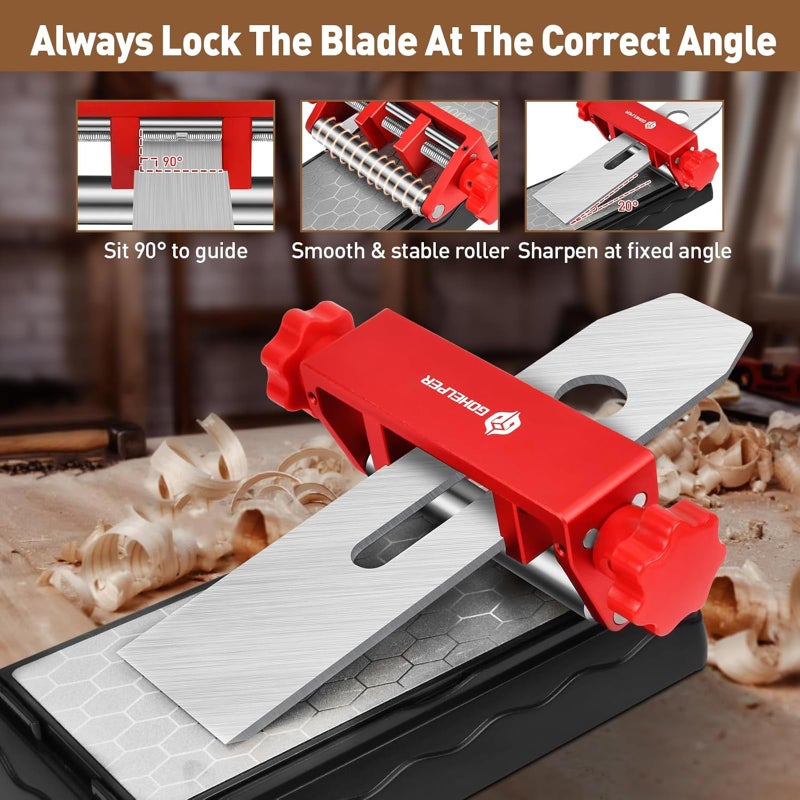 Gohelper Chisel Sharpening Jig, Wood Honing Guide for Chisels and Planes Width 0.1" to 2.8" with Sharpening Angle Fixture, Angle Gauge from 10Â° to 45Â°(With 2 Sharpening Stones) - Image 2