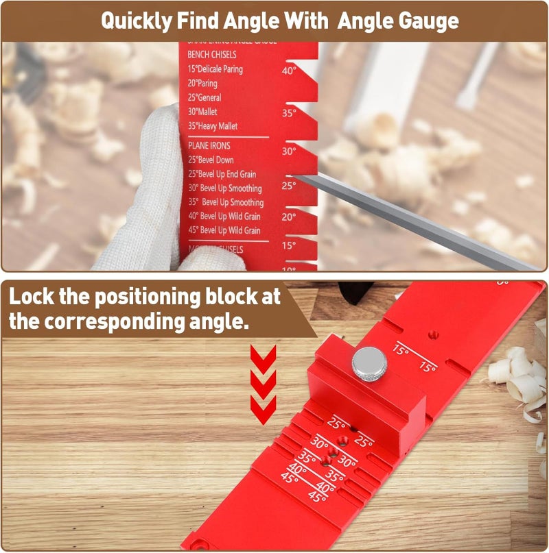 Gohelper Chisel Sharpening Jig, Wood Honing Guide for Chisels and Planes Width 0.1" to 2.8" with Sharpening Angle Fixture, Angle Gauge from 10Â° to 45Â°(With 2 Sharpening Stones) - Image 4