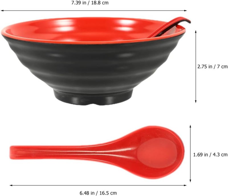 Vintage Style Noodle Soup Bowl Set with Soup Spoon Coffee Color 2 Pieces Household for Kitchen and Dining Use - Image 2