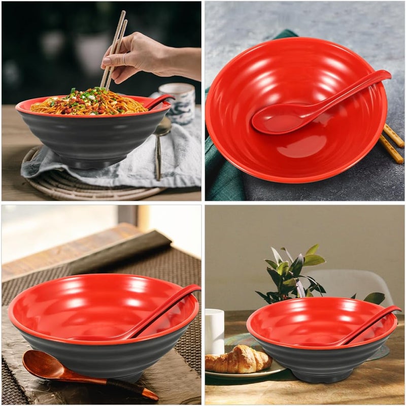 Vintage Style Noodle Soup Bowl Set with Soup Spoon Coffee Color 2 Pieces Household for Kitchen and Dining Use - Image 4