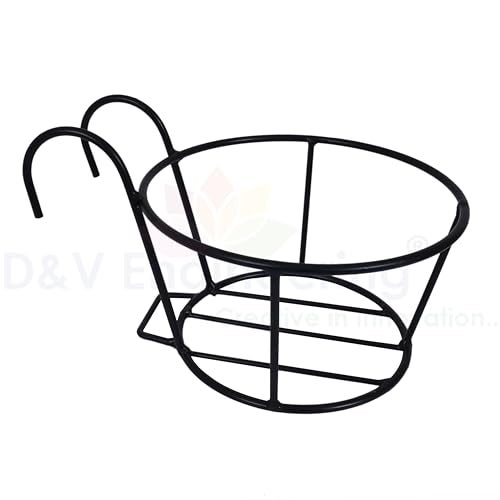 D&V ENGINEERING - Creative in innovation Hanging Flower Pot Holder Railing Potted Plant Stand for Home Balcony Décor, Black, Set Of 1 - Image 2