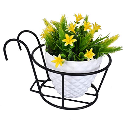 D&V ENGINEERING - Creative in innovation Hanging Flower Pot Holder Railing Potted Plant Stand for Home Balcony Décor, Black, Set Of 1 - Image 1