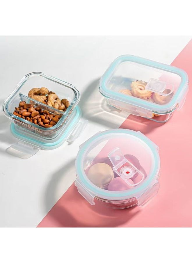 Generic - Rectangular Glass Preservation Bowl Microwave Heating Lunch Box Transparent Glass Lunch Box Round Lunch Box Glass-Specifications:Flamingo Bag-Color:fresh Blue - Image 1
