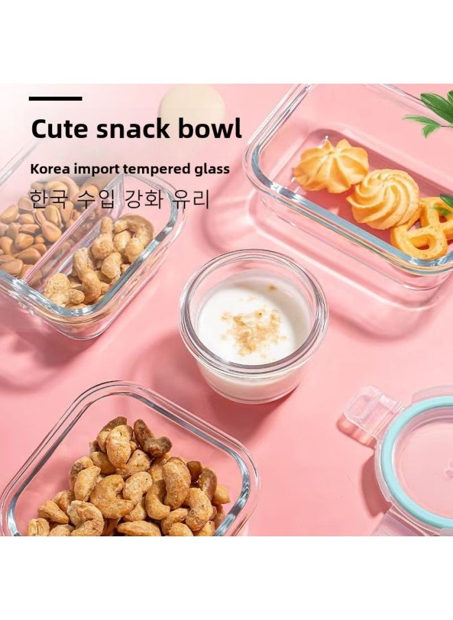 Generic - Rectangular Glass Preservation Bowl Microwave Heating Lunch Box Transparent Glass Lunch Box Round Lunch Box Glass-Specifications:Flamingo Bag-Color:fresh Blue - Image 1