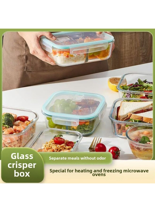 Generic - Rectangular Glass Preservation Bowl Microwave Heating Lunch Box Transparent Glass Lunch Box Round Lunch Box Glass-Specifications:Flamingo Bag-Color:fresh Blue - Image 1
