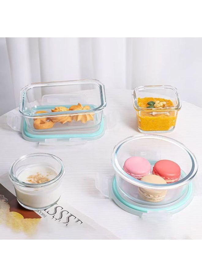 Generic - Rectangular Glass Preservation Bowl Microwave Heating Lunch Box Transparent Glass Lunch Box Round Lunch Box Glass-Specifications:Flamingo Bag-Color:fresh Blue - Image 1