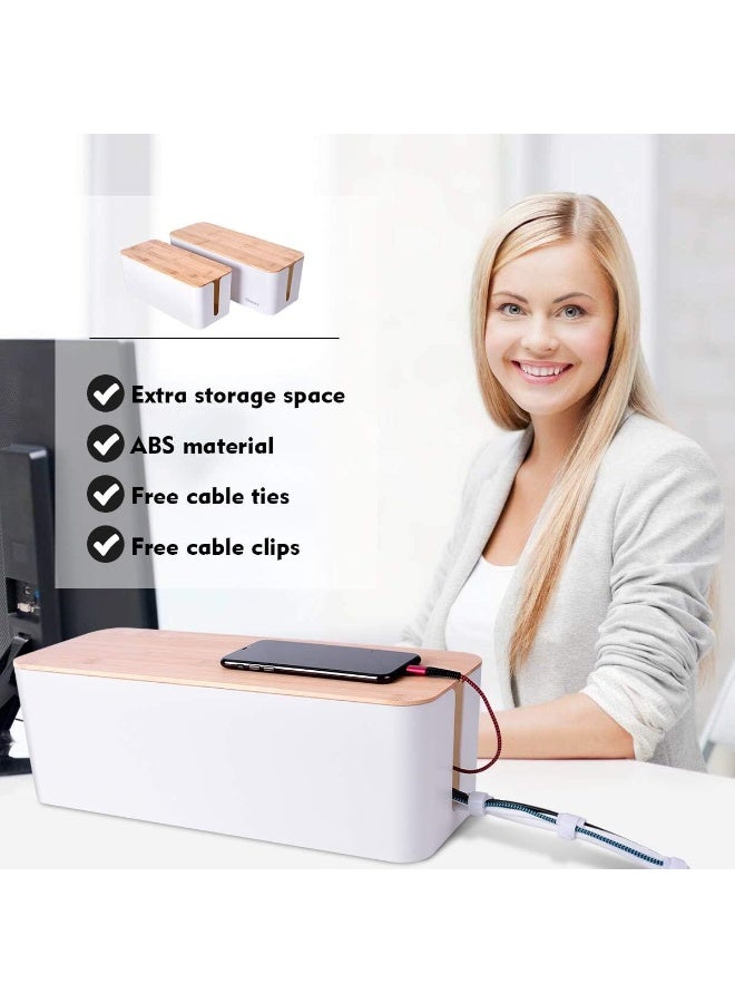 2 Pack Large Cable Management Box – Wooden Style Cord Organizer and Cover for TV Wires, Computer, Router, USB Hub and Under Desk Power Strip – Safe ABS Material and Baby-Pets Proof Lock - Image 5