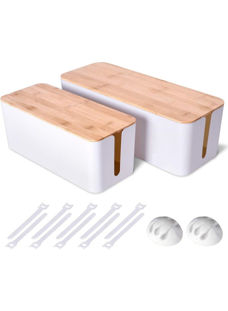 2 Pack Large Cable Management Box – Wooden Style Cord Organizer and Cover for TV Wires, Computer, Router, USB Hub and Under Desk Power Strip – Safe ABS Material and Baby-Pets Proof Lock - Image 1