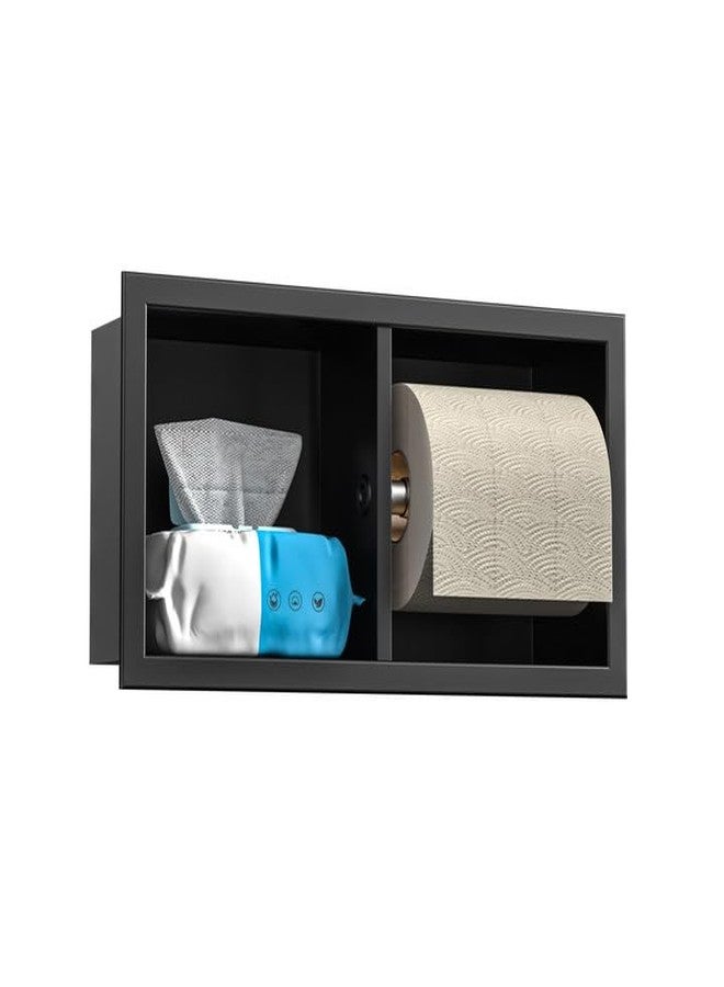 Bernkot Dual Roll Toilet Paper Holder, Recessed Toilet Tissue Holder for Bathroom Remodeling, 304 Stainless Steel Horizontal Toilet Paper Niche (Matte Black) - Image 1