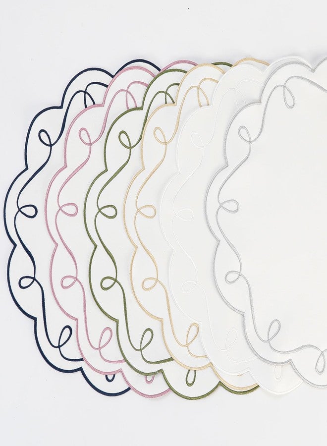 Opexscal 16.5 Inch Ribbon Twirl Embroidery Round Placemats Set of 4, Scalloped Round Table Mats for Party Kitchen Dining Decoration, Pink - Image 3