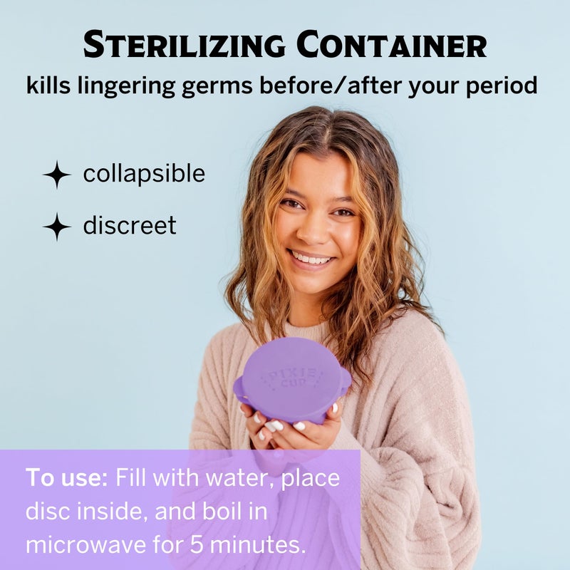 Pixie Cup مجموعة قرص الحيض بيكسي - بدون معادن أو سموم - سيليكون طبي 100% - أفضل مجموعة بدء استخدام قرص الحيض - يزيل مثل السدادة - مثبت أنه يصبح مستخدمًا ناجحًا لقرص الحيض - Image 3