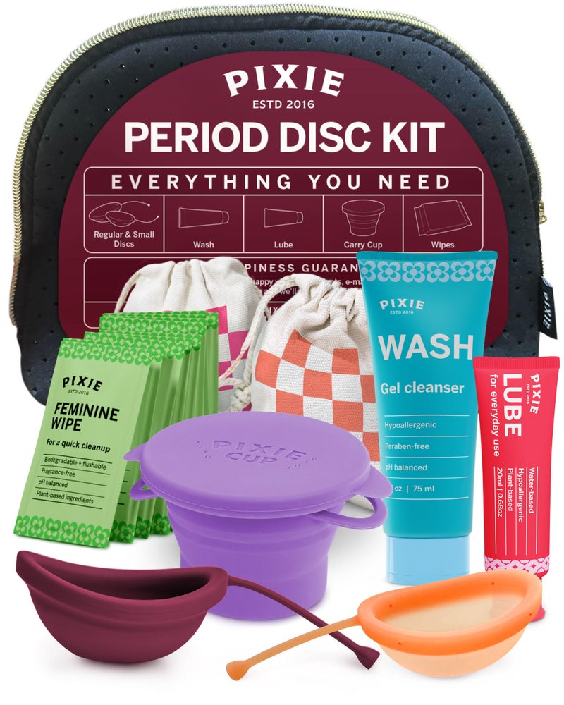 Pixie Cup مجموعة قرص الحيض بيكسي - بدون معادن أو سموم - سيليكون طبي 100% - أفضل مجموعة بدء استخدام قرص الحيض - يزيل مثل السدادة - مثبت أنه يصبح مستخدمًا ناجحًا لقرص الحيض - Image 1