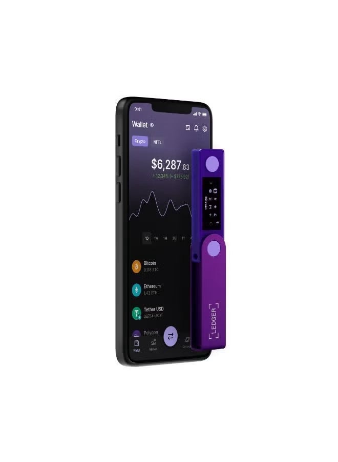 ليدجر Nano X Hardware Wallet | Safest Crypto & NFT Cold Storage, Big Screen + Wireless Bluetooth & Type-C Connectivity, 5000+ Coins Supported, for iOS & Android, MacOS & Windows - Amethyst Purple - Image 4