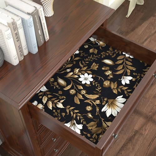 BOKEBEVE Peel and Stick Wallpaper,Yellow Black and Gold Wallpaper,Vintage Leaf Wall Paper,Removable Floral Wall Paper for Backsplash Shelf Drawer Liner Accent Kitchen 17.5 x 393.5In - Image 4