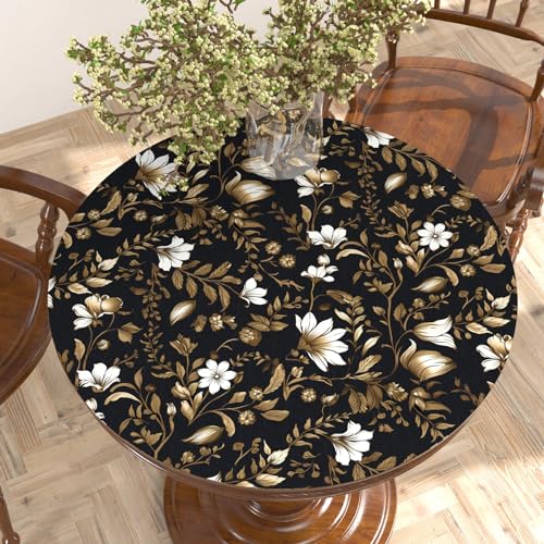 BOKEBEVE Peel and Stick Wallpaper,Yellow Black and Gold Wallpaper,Vintage Leaf Wall Paper,Removable Floral Wall Paper for Backsplash Shelf Drawer Liner Accent Kitchen 17.5 x 393.5In - Image 5