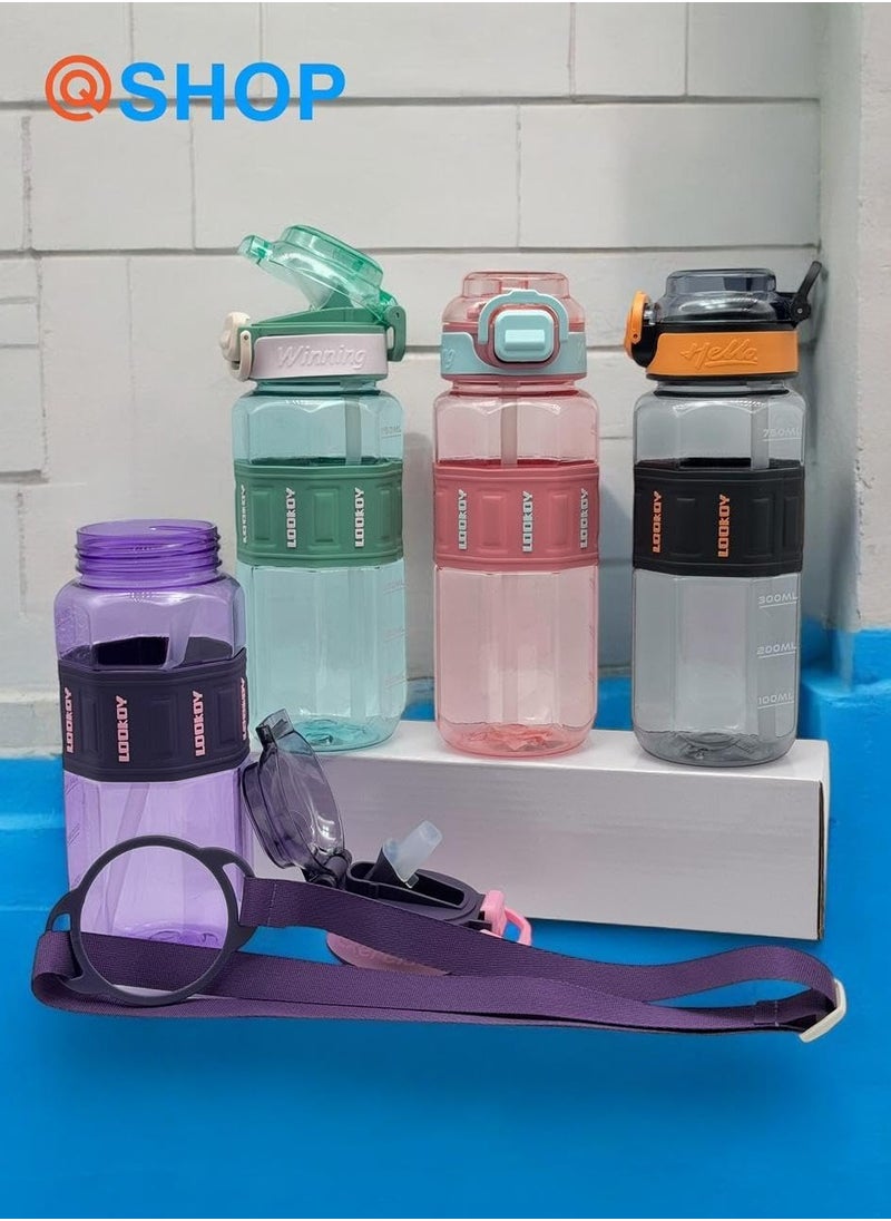 QSHOP 750ml Healthy Kids Acrylic Water Bottle Kids Cup Portable Baby Bottle with Straw, Fashion Design Large Capacity BPA Free Water Bottle for School Shopping Sports Travel  - Image 4