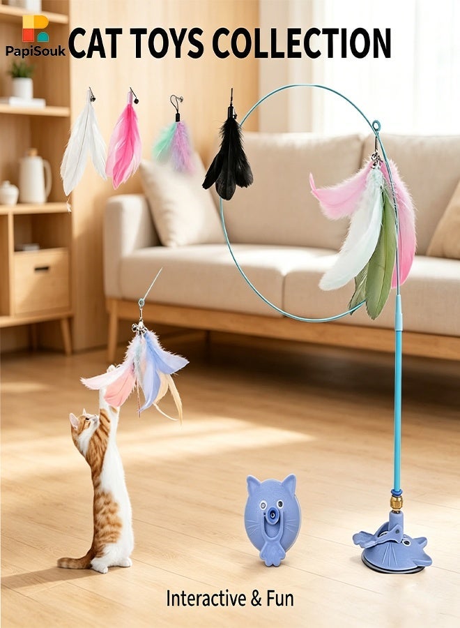 PapiSouk Cat toy feather stick,Cat Toys Automatic Interactive Cat Toys,Feather Toys With Suction Cups, Pet Chasing Sports Toys, Can Be Used As Indoor Boredom Cat Toys Also Cat Toys Gift Set (Blue) - Image 1