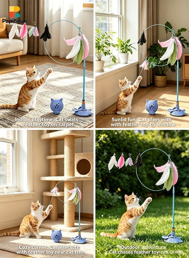 PapiSouk Cat toy feather stick,Cat Toys Automatic Interactive Cat Toys,Feather Toys With Suction Cups, Pet Chasing Sports Toys, Can Be Used As Indoor Boredom Cat Toys Also Cat Toys Gift Set (Blue) - Image 4
