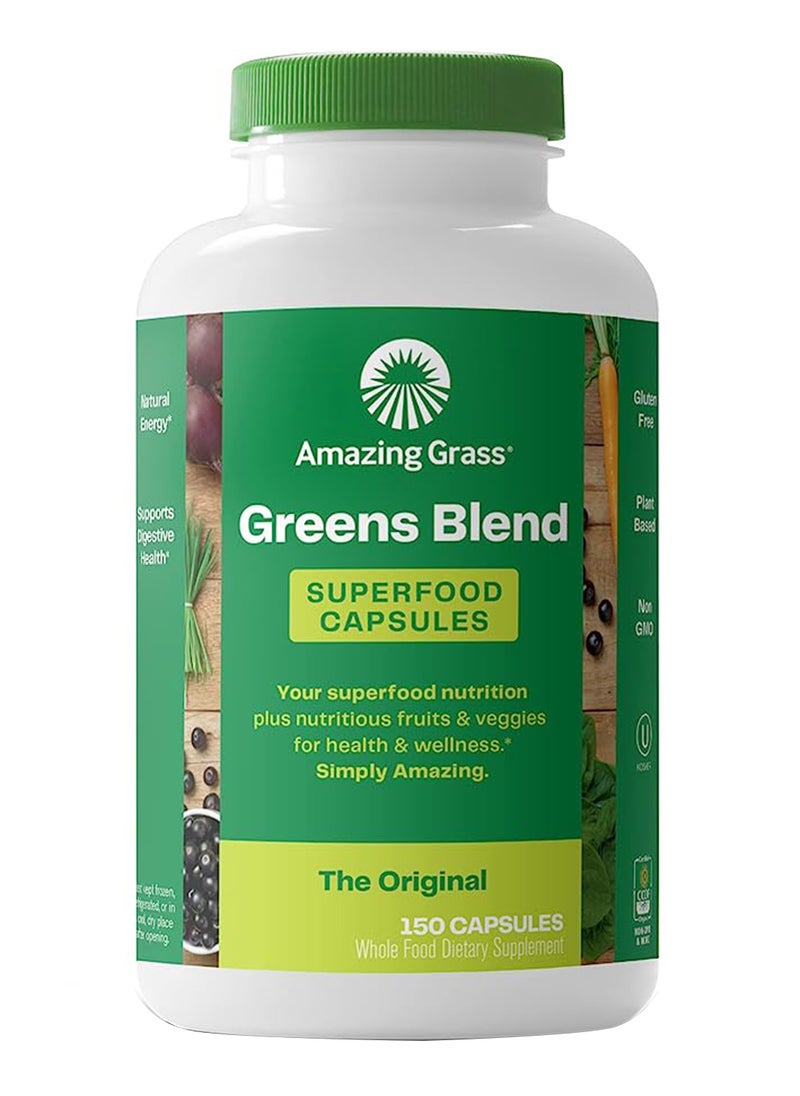 Amazing Grass مسحوق الخضراوات الخضراء الفائقة: مسحوق الخضراوات الخضراء مع إنزيمات هضمية وبروبيوتيك، سبيرولينا عضوية، كلوريلا، ومسحوق جذر البنجر، أصلي، 150 قطعة  - Image 1