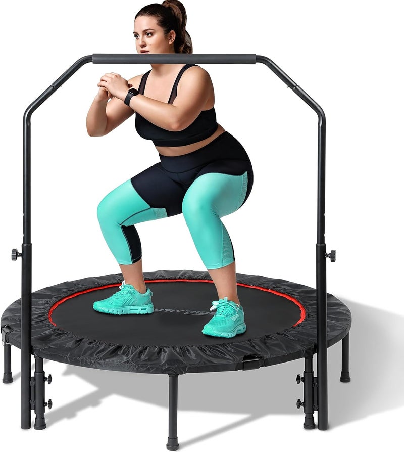 Foldable Mini Trampoline Load 330lbs, 40"/48" Rebounder Trampoline for Adults with Durable Bungee Band and Adjustable Foam Handle for Home Gym, Small Exercise Trampoline for Indoor or Garden Workout