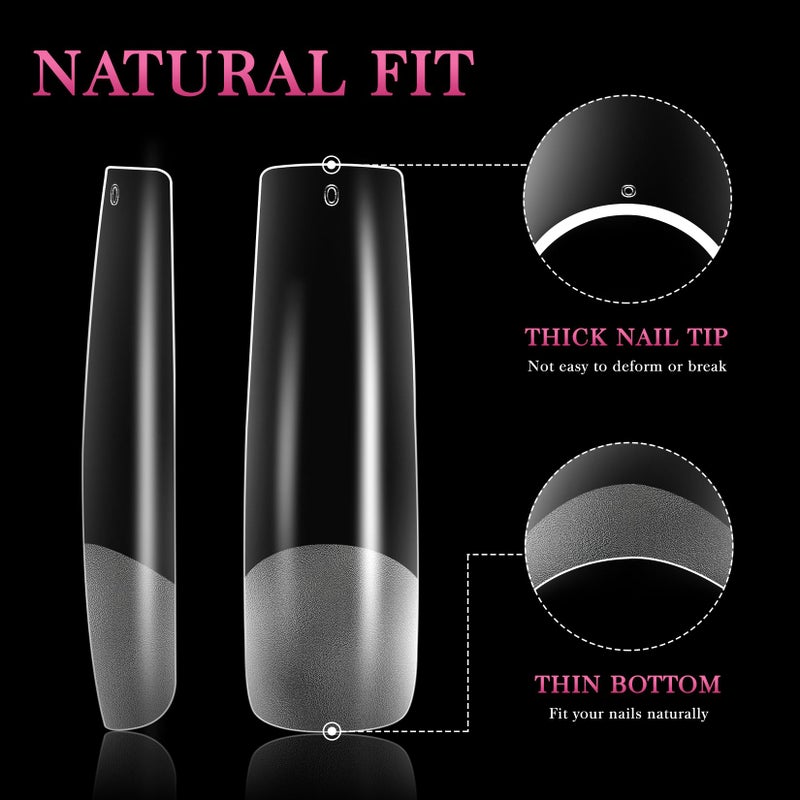AORAEM XXL Square Clear Fake Nails 240PCS, Long Tapered Square Nail Tips Half Matte Design Extra Long Acrylic Nail Tips with Case for Home DIY Nail Salons - Image 4