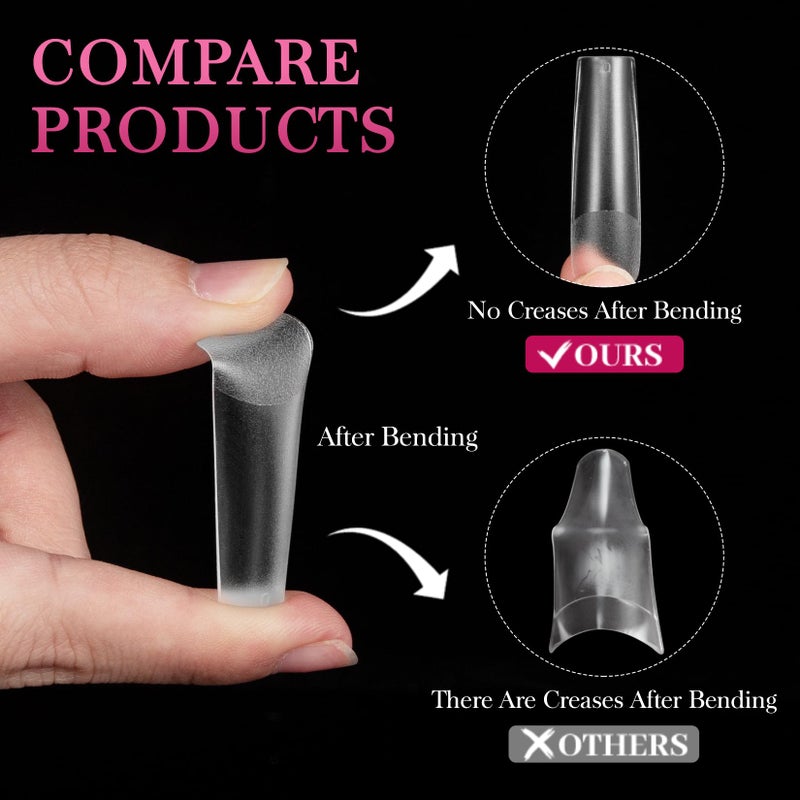 AORAEM XXL Square Clear Fake Nails 240PCS, Long Tapered Square Nail Tips Half Matte Design Extra Long Acrylic Nail Tips with Case for Home DIY Nail Salons - Image 3