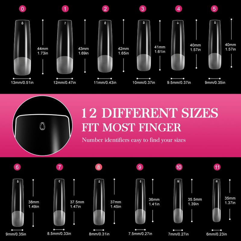 AORAEM XXL Square Clear Fake Nails 240PCS, Long Tapered Square Nail Tips Half Matte Design Extra Long Acrylic Nail Tips with Case for Home DIY Nail Salons - Image 5