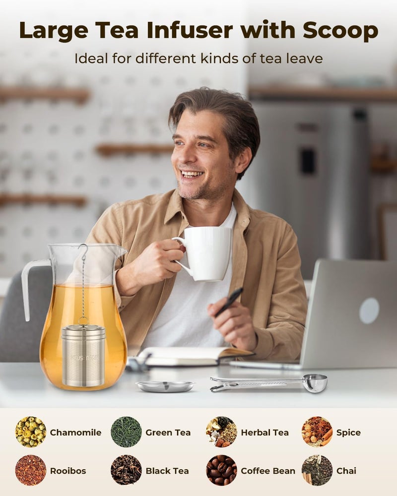 HOUSE AGAIN Large Tea Infuser with Scoop, Extra Fine Mesh Tea Strainers for Loose Tea & Spice Infuser for Cooking, 304 Stainless Steel, Loose Leaf Tea Steeper for Brew Tea Spices & Seasonings - Image 2