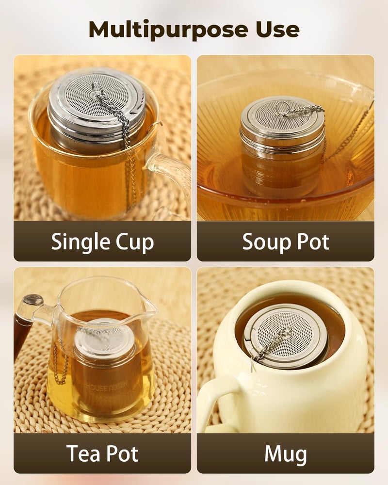 HOUSE AGAIN Large Tea Infuser with Scoop, Extra Fine Mesh Tea Strainers for Loose Tea & Spice Infuser for Cooking, 304 Stainless Steel, Loose Leaf Tea Steeper for Brew Tea Spices & Seasonings - Image 4