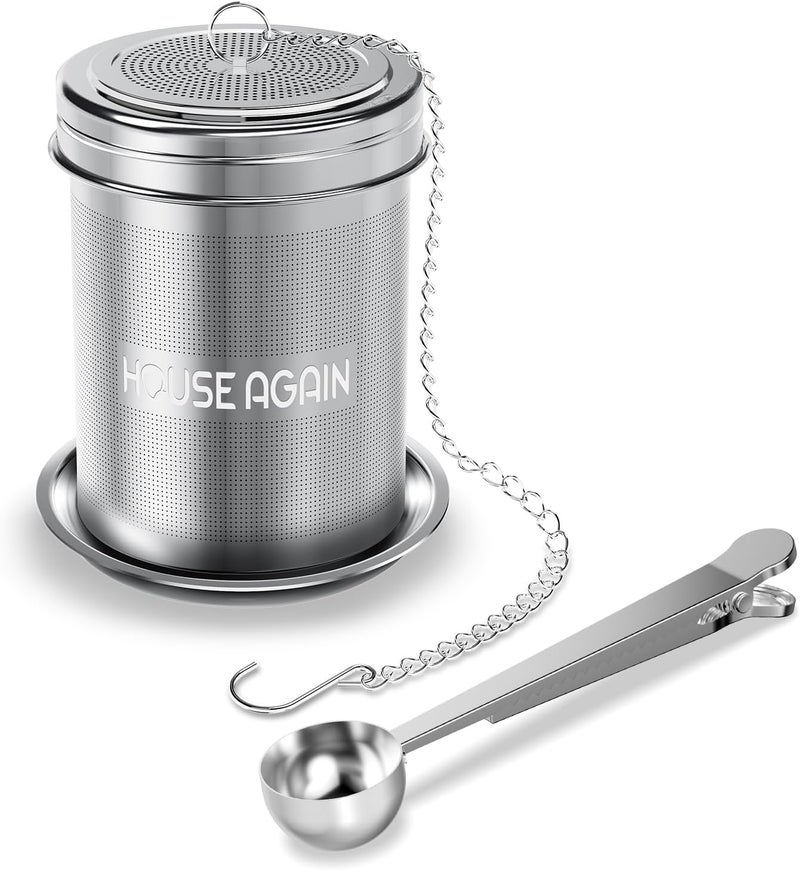 HOUSE AGAIN Large Tea Infuser with Scoop, Extra Fine Mesh Tea Strainers for Loose Tea & Spice Infuser for Cooking, 304 Stainless Steel, Loose Leaf Tea Steeper for Brew Tea Spices & Seasonings - Image 1