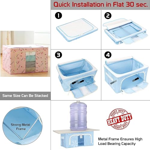 HAKKU 66 LTR Foldable Steel Frame Cloths Zip Organizer Bag and Oxford Fabric Storage Living Cover Boxes For Wardrobe Shelves Clothes, Sarees, Bed Sheet, Blanket (Peach, 66 Ltr - Pack of 1) - Image 2