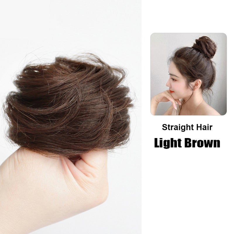 Messy Hair Bun Extensions For Women Synthetic Straight/Curly Wig Scrunchies Natural Donut Ponytail Hairpieces - Image 1