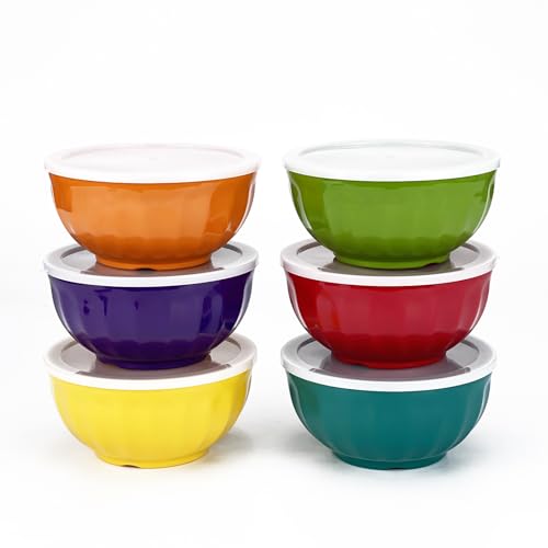 Yalin Melamine Bowls Set, 6 Inch 100% Melamine Cereal/Soup/Salad Bowls, 28oz, Set of 6 In 6 Assorted Colors, Shatter Proof and Dishwasher Safe, BPA Free (With lid) - Image 1