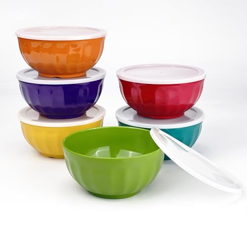 Yalin Melamine Bowls Set, 6 Inch 100% Melamine Cereal/Soup/Salad Bowls, 28oz, Set of 6 In 6 Assorted Colors, Shatter Proof and Dishwasher Safe, BPA Free (With lid) - Image 2