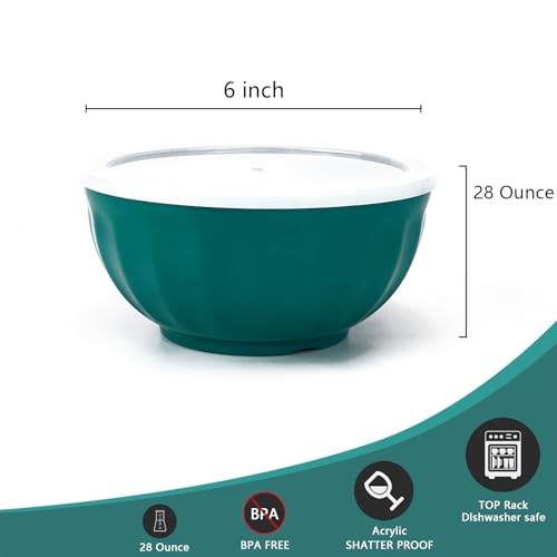 Yalin Melamine Bowls Set, 6 Inch 100% Melamine Cereal/Soup/Salad Bowls, 28oz, Set of 6 In 6 Assorted Colors, Shatter Proof and Dishwasher Safe, BPA Free (With lid) - Image 4