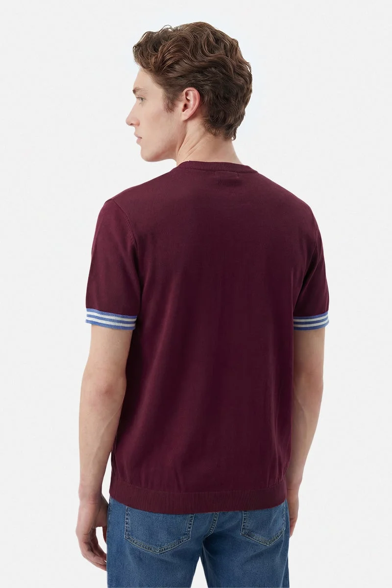 SNITCH  Burgundy Solid Half Sleeve Regular Fit Casual T-Shirt for Men | Best Price UAE