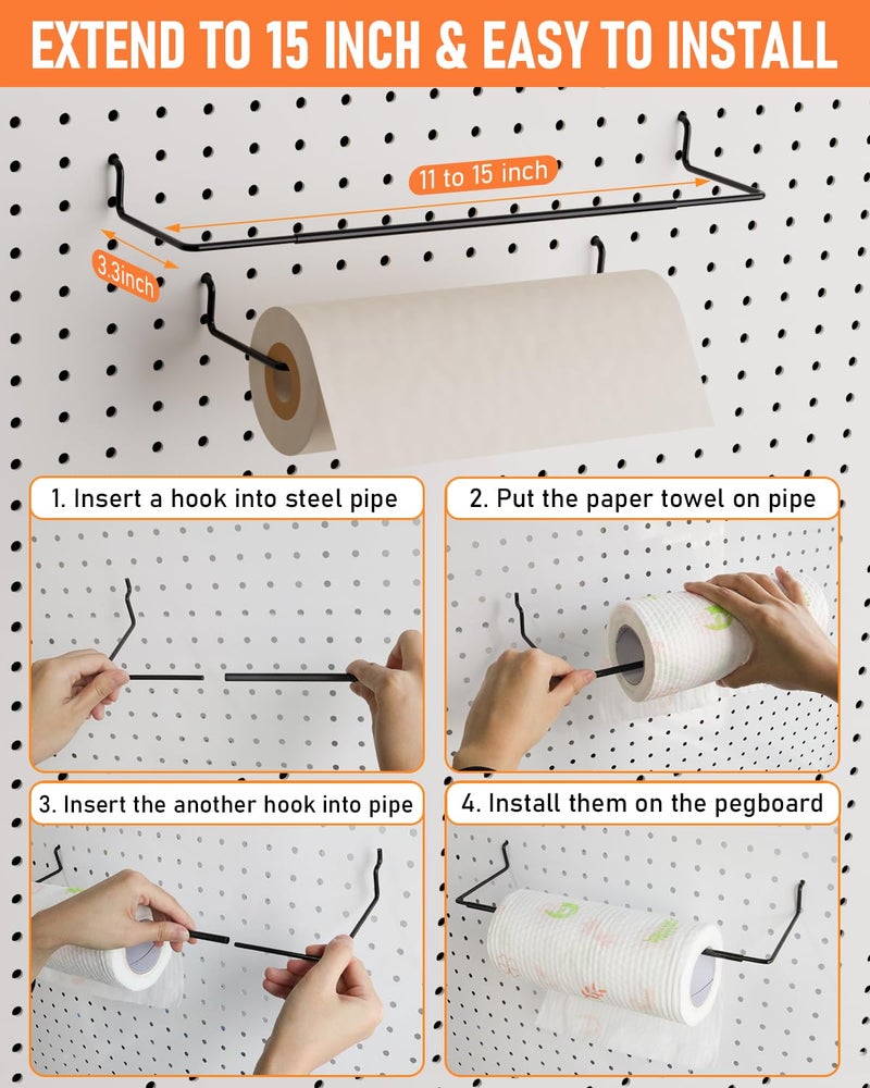 INCLY 276PCS Extra Thick 1/4" Pegboard Accessories Organizer Kit, Heavy Duty Black Pegboard Hooks with Bins & Paper Towel Holder, Peg Board Hook Assortment for Garage Wall Attachments Hanging Tools - Image 5