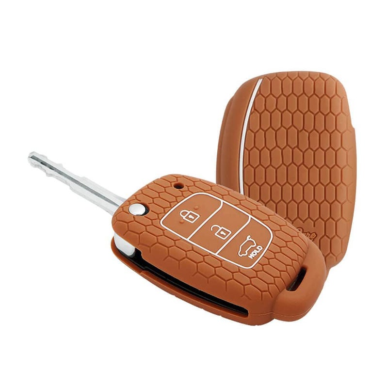 Keyzone® Keycare® Silicone Key Cover Compatible for Aura, i20 2020, Tucson, i20 Active, i20 Elite flip Key (Brown) - Image 1