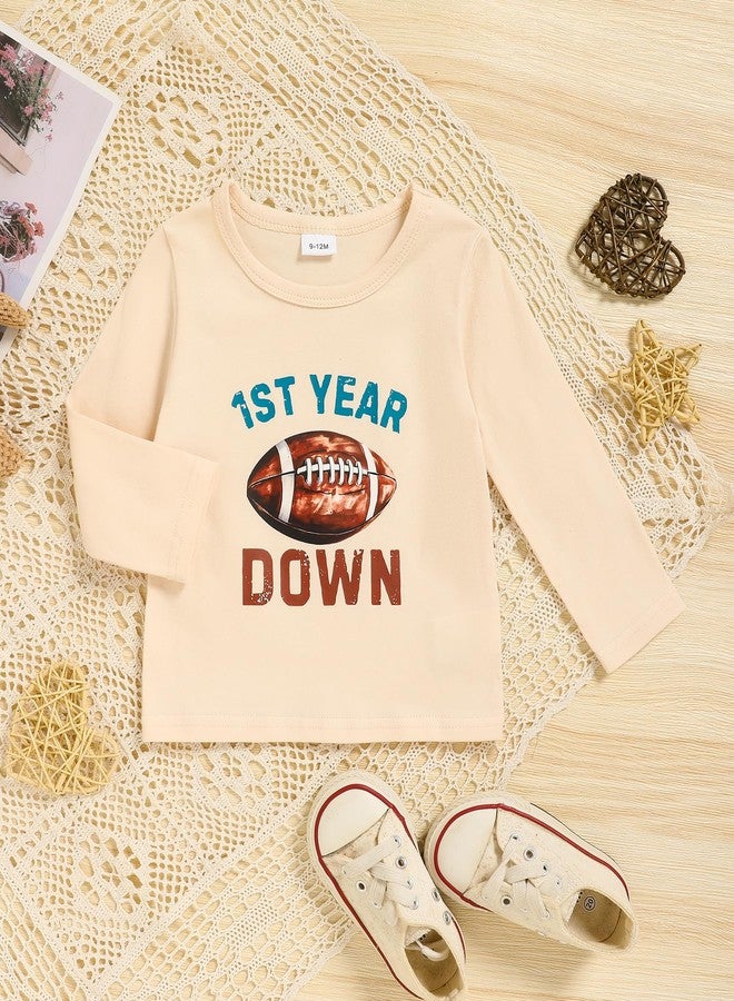 TITKKOP First Birthday Shirt Baby Boys One Year Old Tops 1st Birthday T-Shirt Cotton Long Sleeve Clothes Outfit, Beige, 12-18 months - Image 3